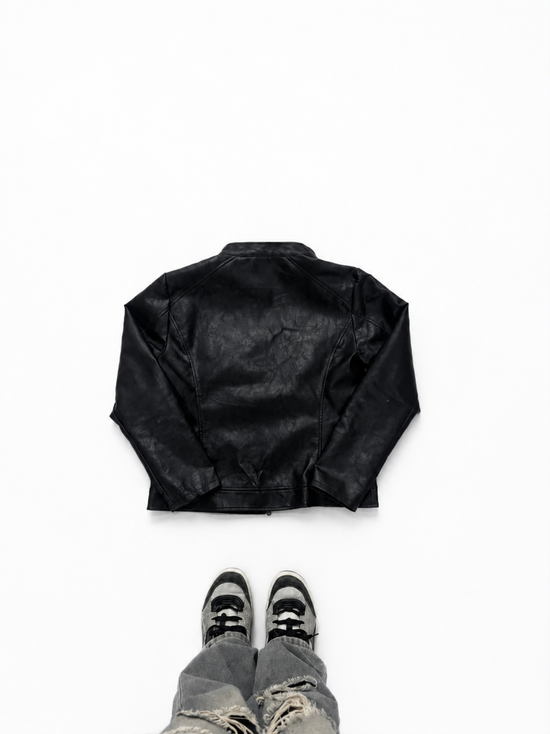 Men’s Black Leather Racer Jacket with Stand Collar