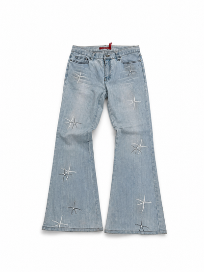 Vintage Light Wash Embroidered Flared Denim