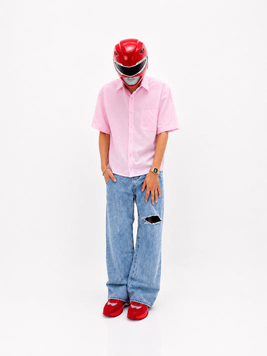 Baby Pink Cropped Half Sleeve Shirt