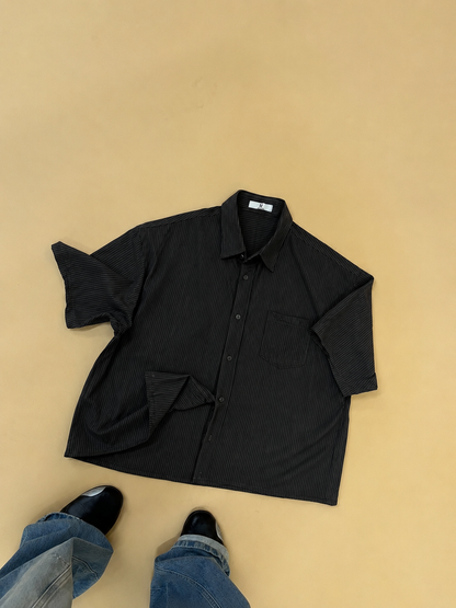 Black Pinstripe Oversized Cropped Shirt