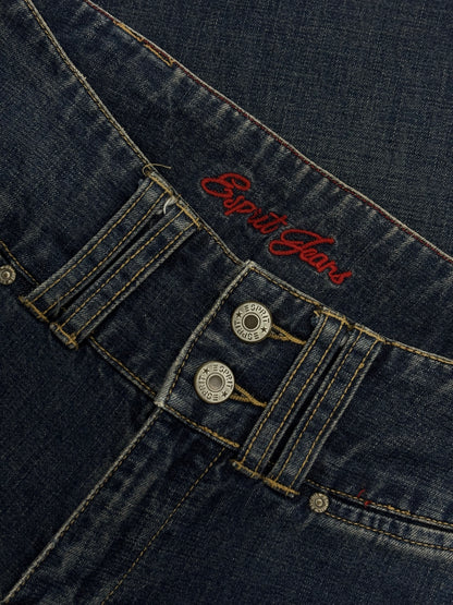 Women’s Dark Wash Flare Jeans with Floral Artwork