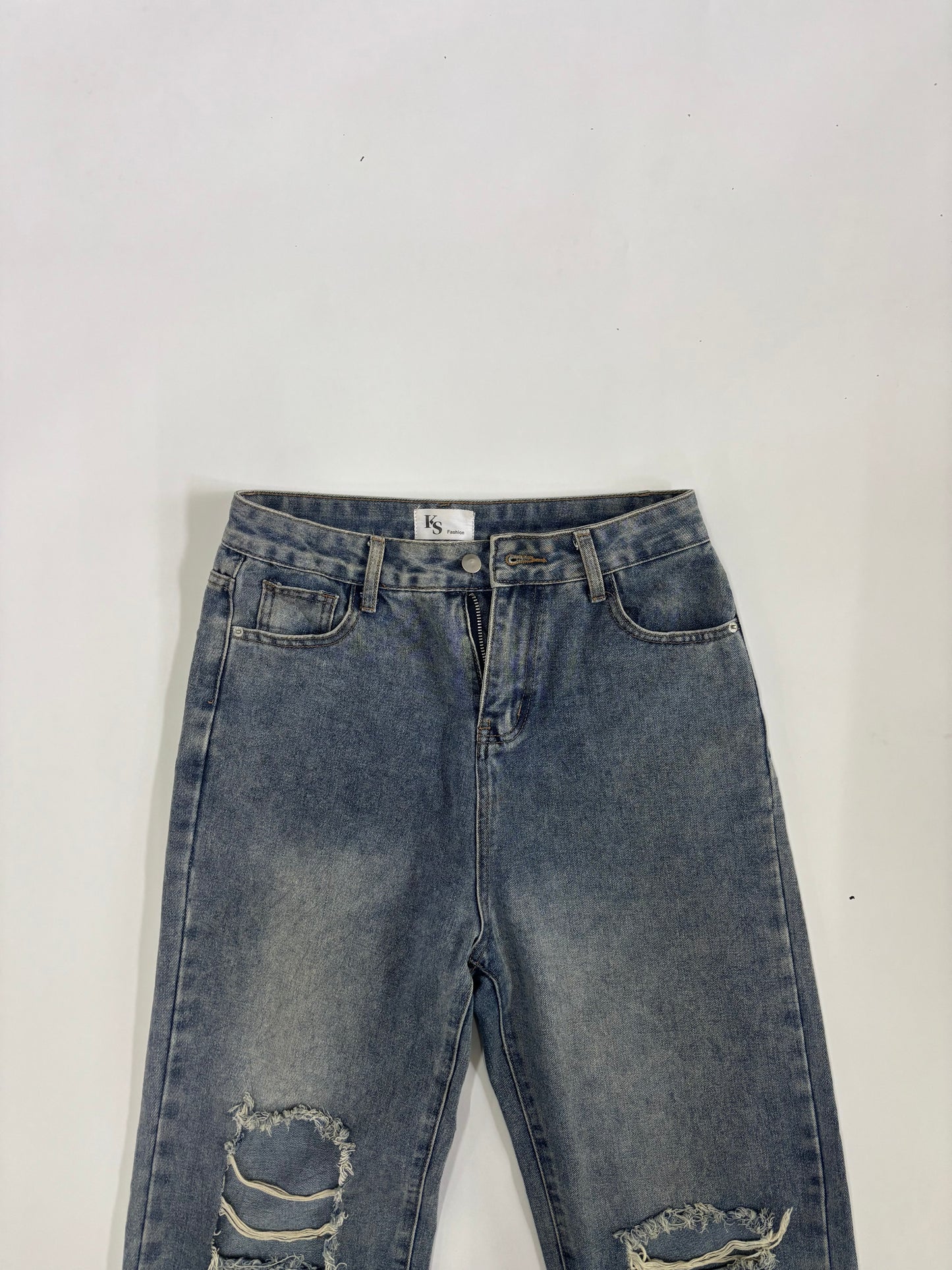 Men's Frayed Panel Distressed Denim