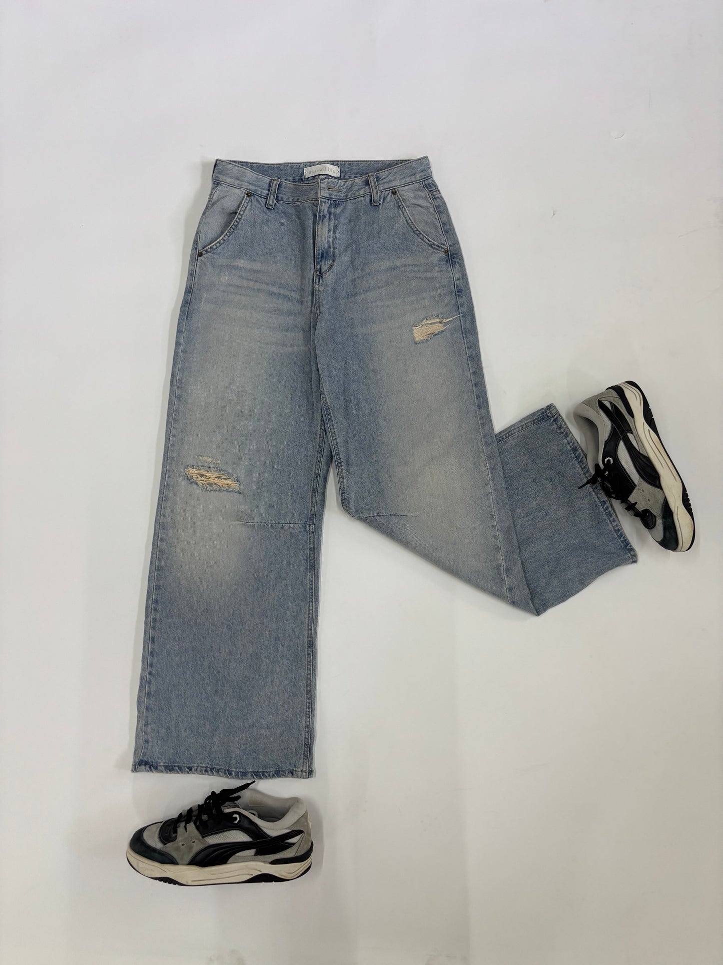 Men's Vintage Light Wash Distressed Baggy Denim