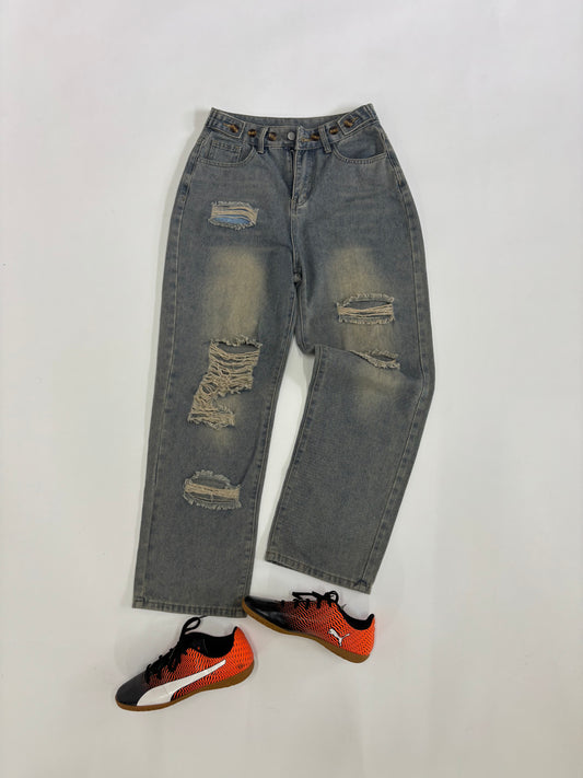 Men's Vintage Heavy Distressed Straight-Leg Denim