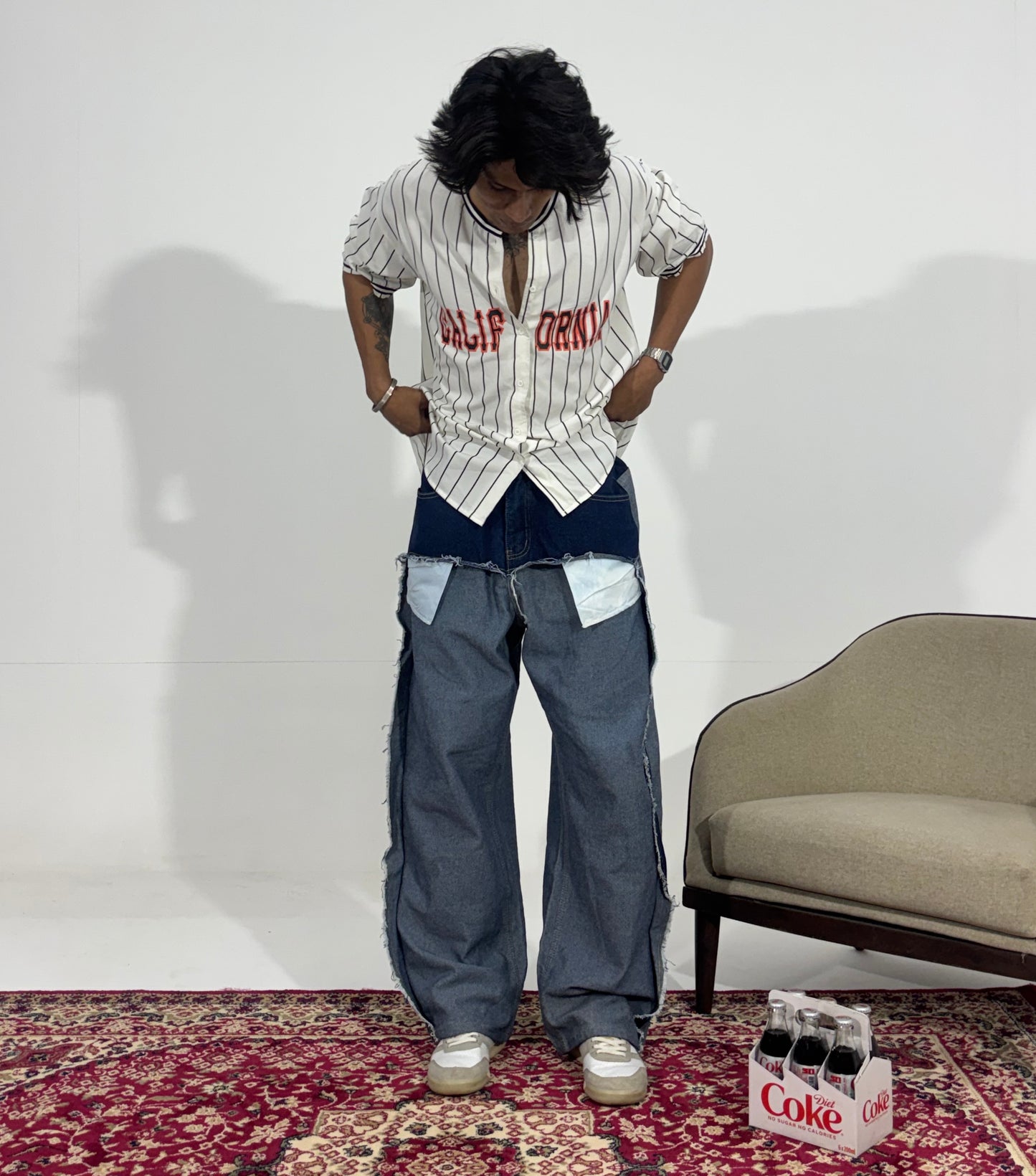 Men's Patchwork Panel Baggy Denim
