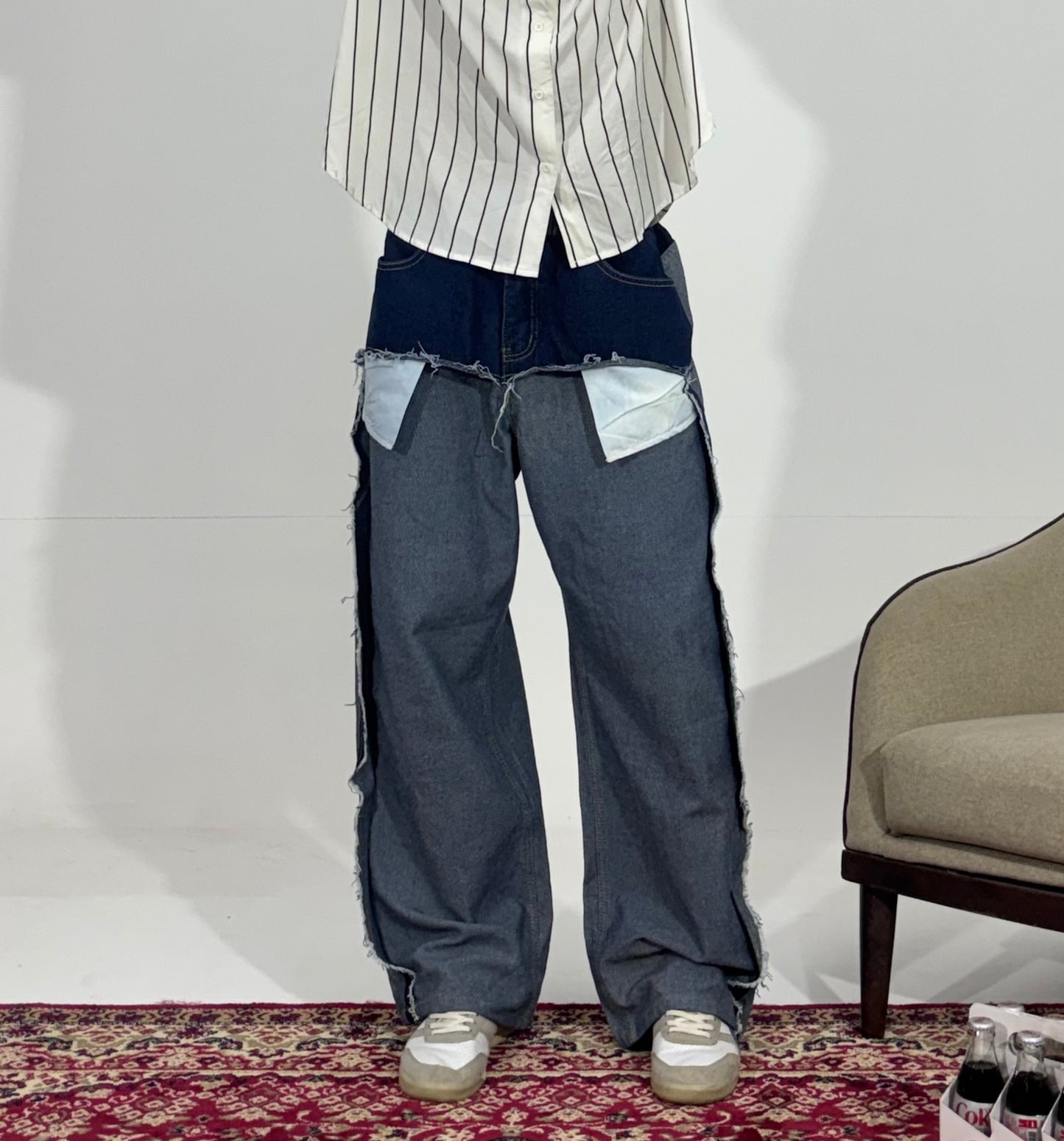 Men's Patchwork Panel Baggy Denim