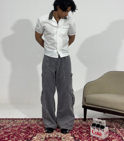 Men's Charcoal Wide-Leg Cargo Jeans