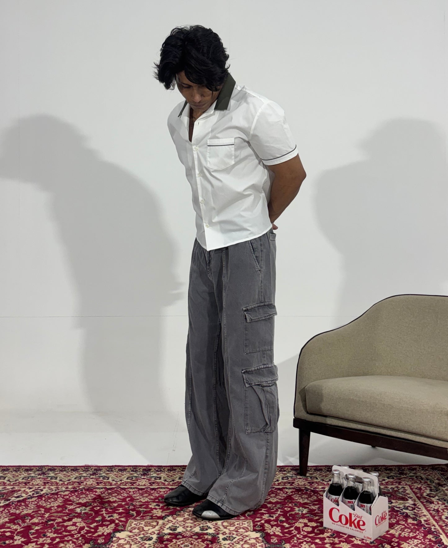 Men's Charcoal Wide-Leg Cargo Jeans