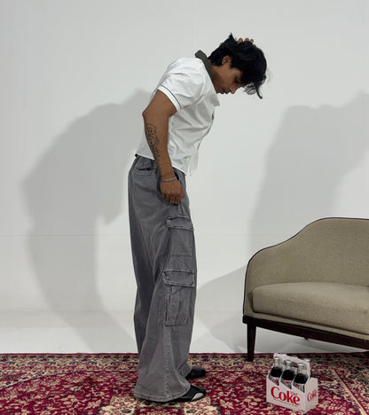 Men's Charcoal Wide-Leg Cargo Jeans