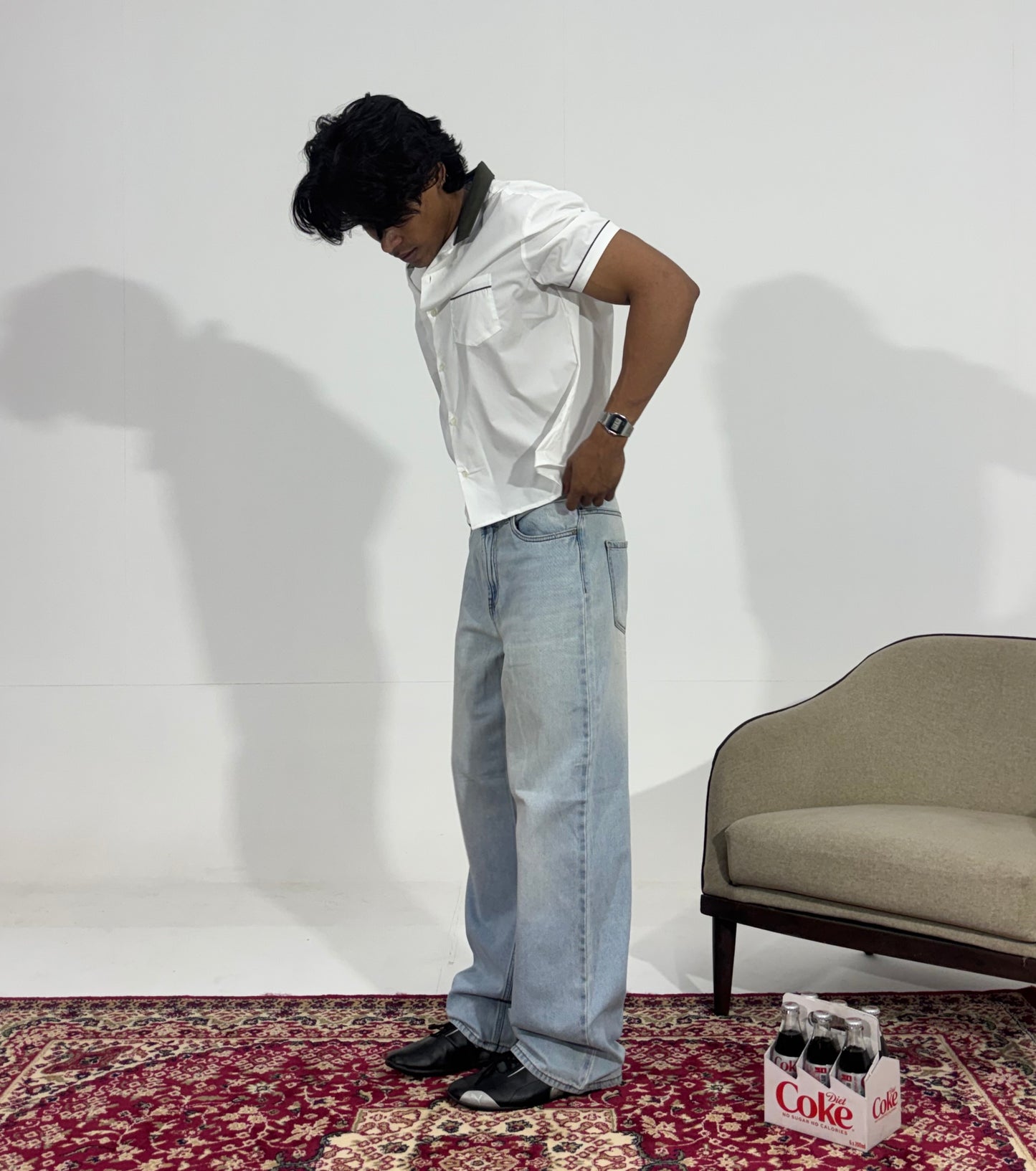 Men's Ice Blue Oversized Wide-Leg Denim