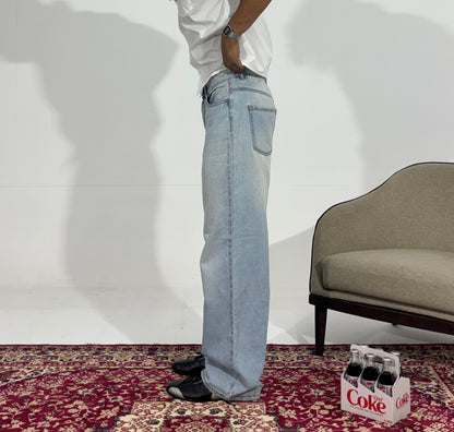 Men's Ice Blue Oversized Wide-Leg Denim