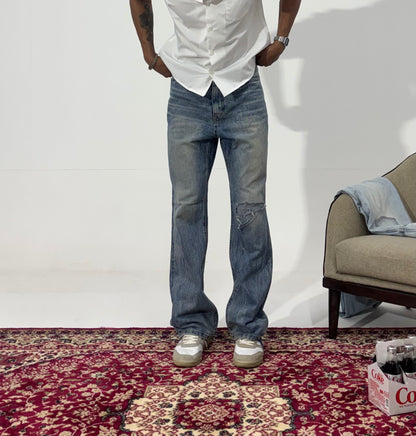 Men's Distressed Vintage Wash Relaxed Fit Denim