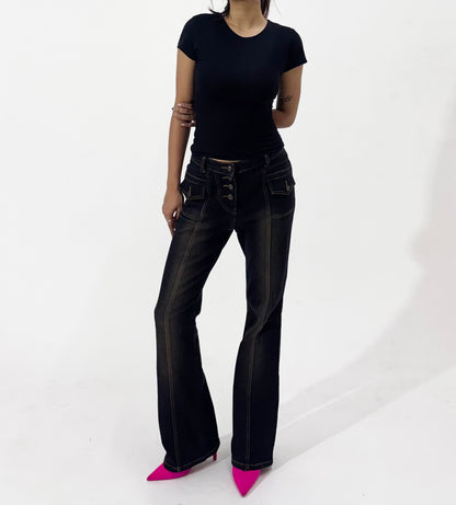Dark indigo flare high waist women's jeans
