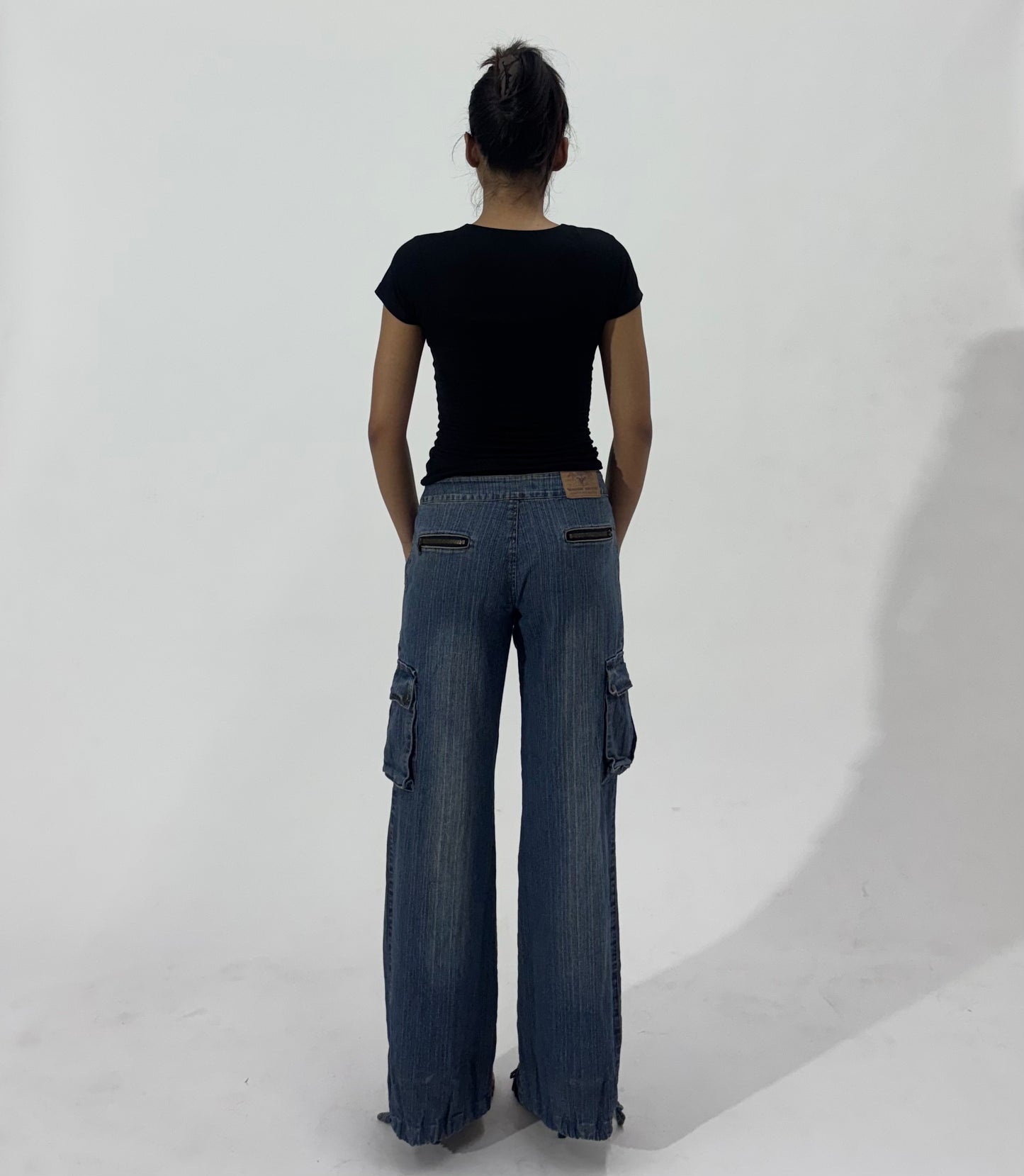 Women's Y2K Low-Rise Wide Leg Cargo Jeans with Drawstring Hem