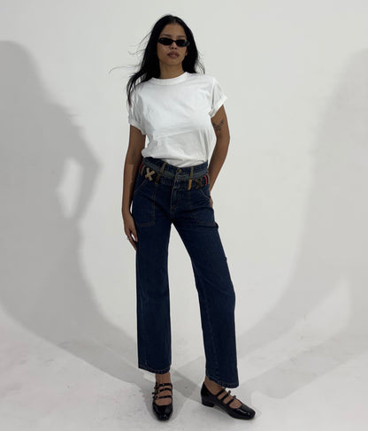 Contrast Belt-Loop Wide Leg Women's Jeans