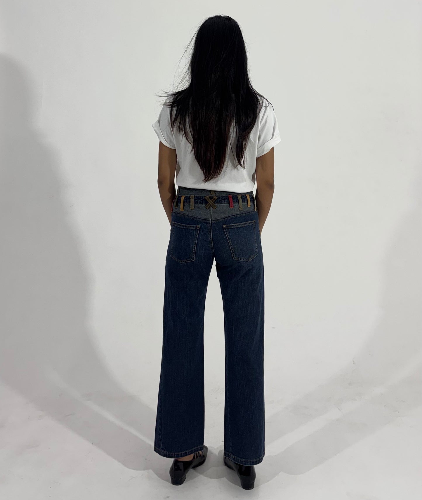 Contrast Belt-Loop Wide Leg Women's Jeans