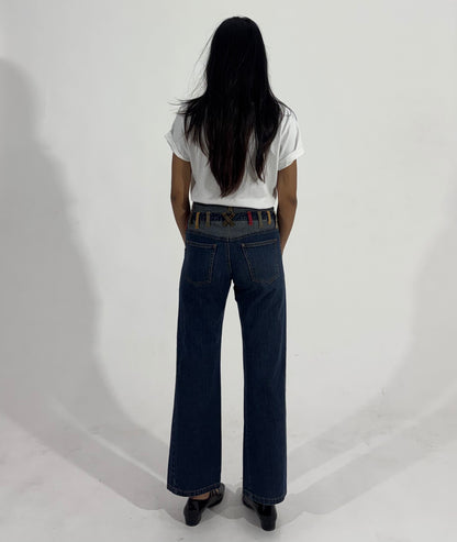 Contrast Belt-Loop Wide Leg Women's Jeans