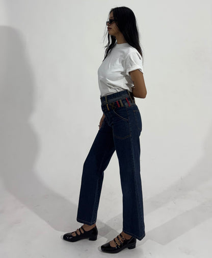 Contrast Belt-Loop Wide Leg Women's Jeans