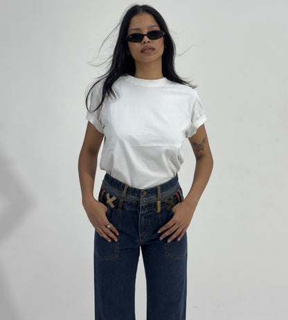 Contrast Belt-Loop Wide Leg Women's Jeans
