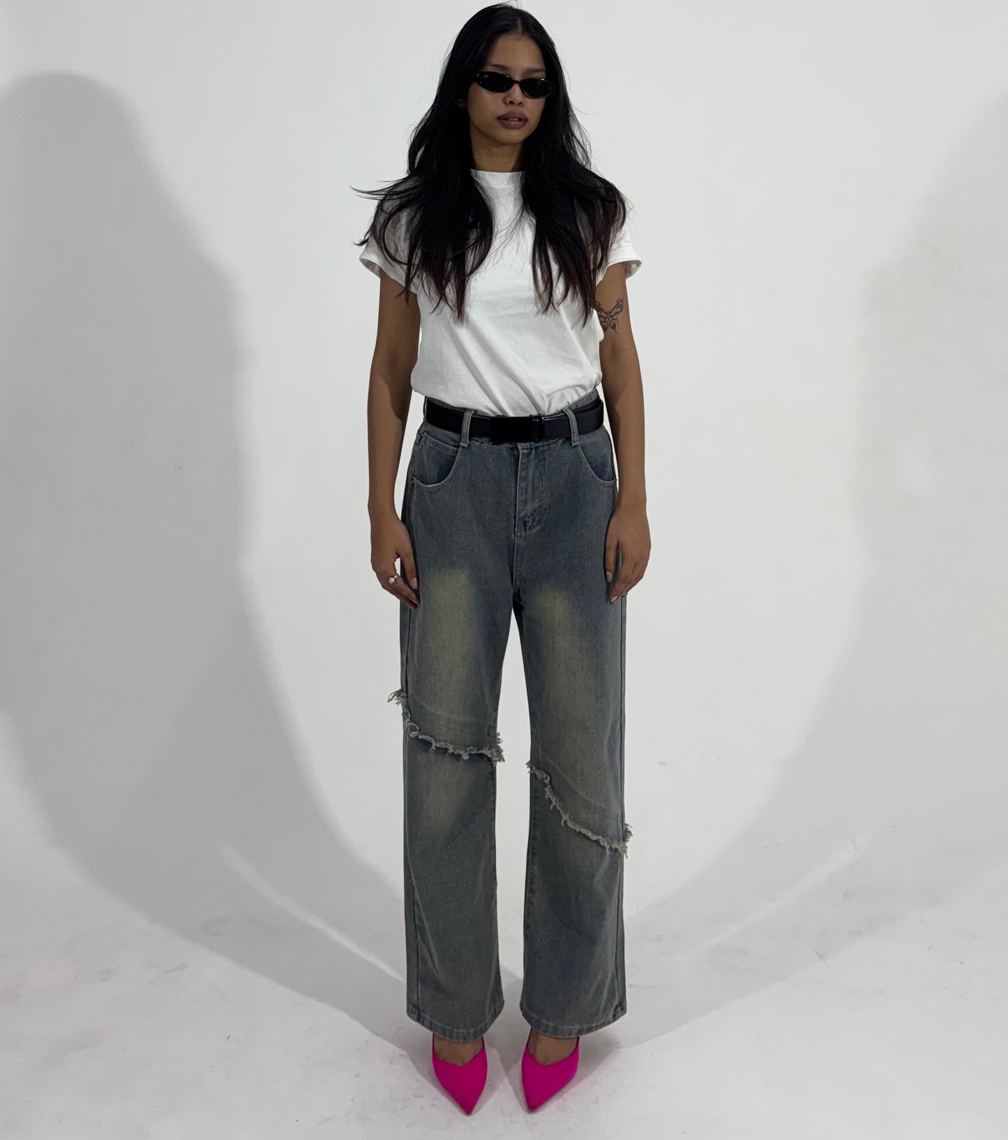 Distressed Seam Wide Leg Women's Jeans