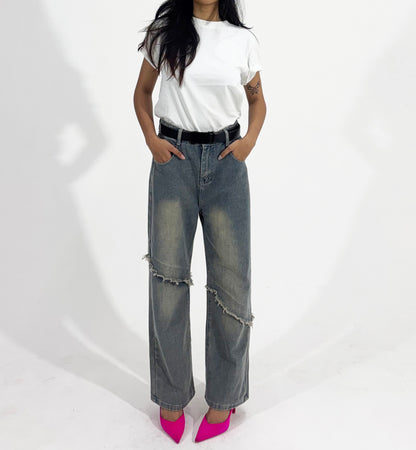 Distressed Seam Wide Leg Women's Jeans