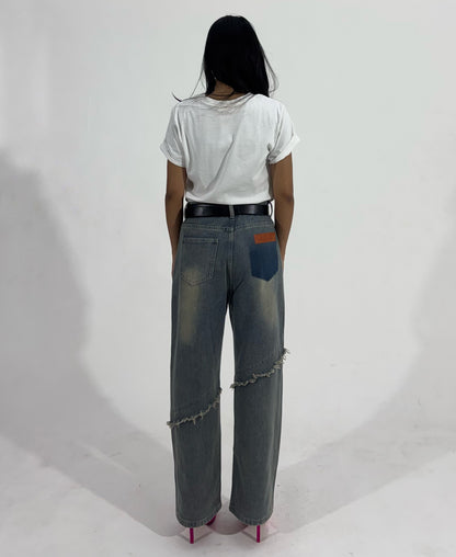 Distressed Seam Wide Leg Women's Jeans