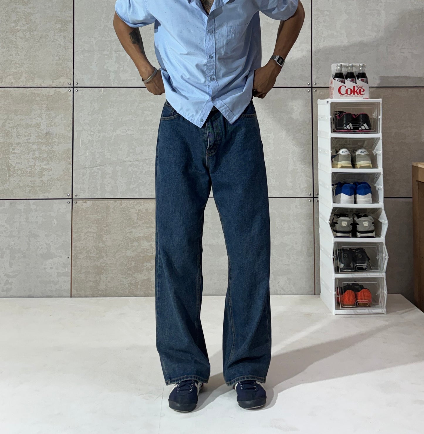 Men's Vintage Blue Wide Leg Denim Jeans