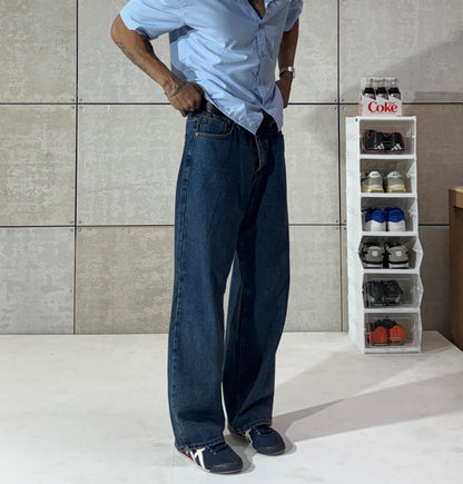 Men's Vintage Blue Wide Leg Denim Jeans