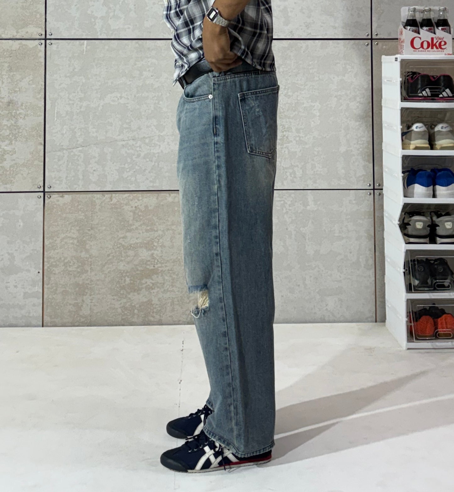 Men's Vintage Distressed Wide Leg Denim
