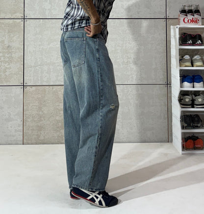 Men's Vintage Distressed Wide Leg Denim