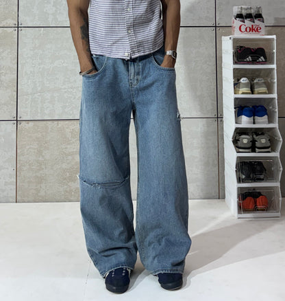 Men's Vintage Blue Distressed Baggy Denim