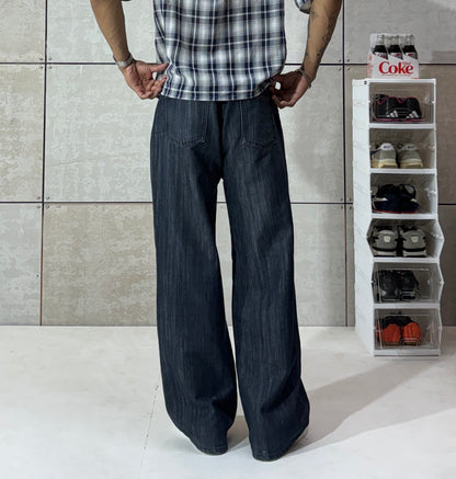 Men's Raw Indigo Wide-Leg Denim