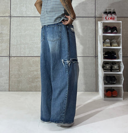 Men's Breakline Distressed Wide-Leg Denim
