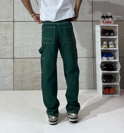 Men's Forest Green Wide-Leg Cargo Denim – Y2K Utility Jeans