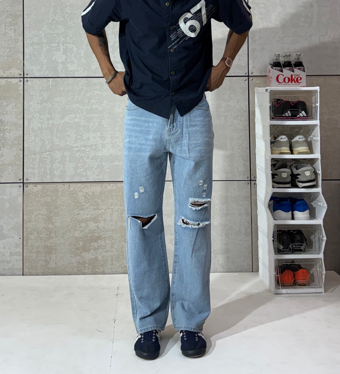 Men's Light Wash Distressed Wide-Leg Denim – Y2K Ripped Jeans