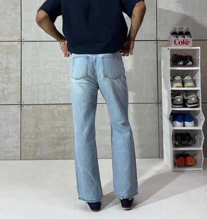 Men's Vintage Light Wash Wide-Leg Denim Jeans
