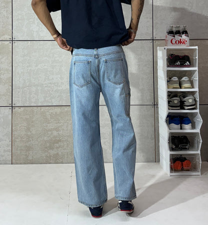 Men's Vintage Distressed Wide-Leg Denim Jeans