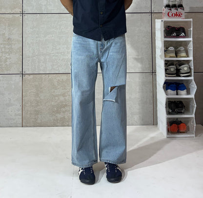 Men's Vintage Distressed Wide-Leg Denim Jeans