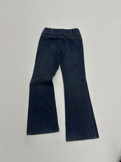 Women’s Dark Wash Flare Jeans with Floral Artwork