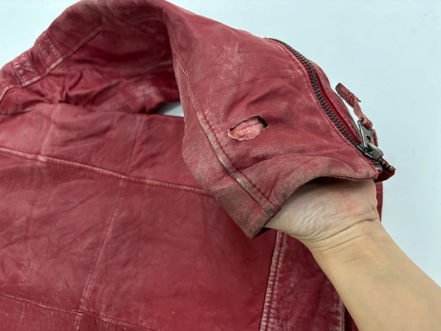 Vintage Women's Red Leather Moto Jacket