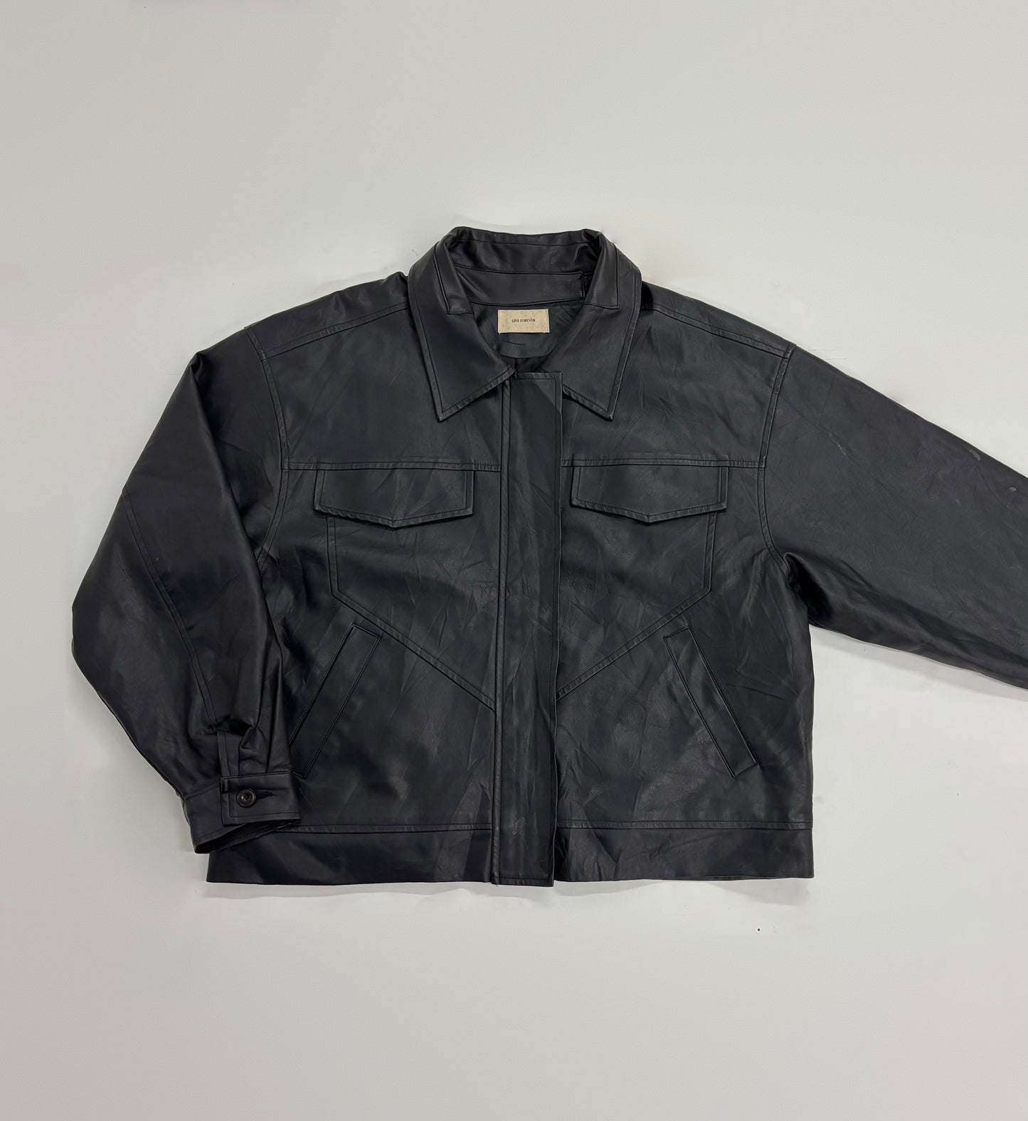 Unisex Oversized Black Leather Utility Jacket