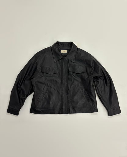 Unisex Oversized Black Leather Utility Jacket