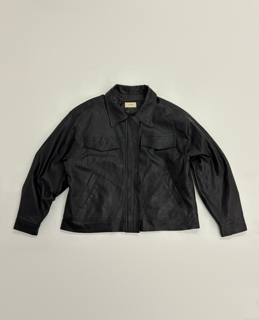 Unisex Oversized Black Leather Utility Jacket