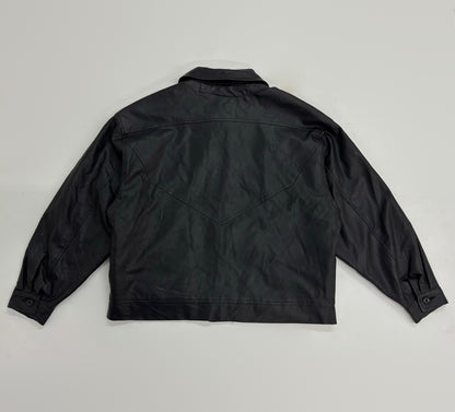 Unisex Oversized Black Leather Utility Jacket
