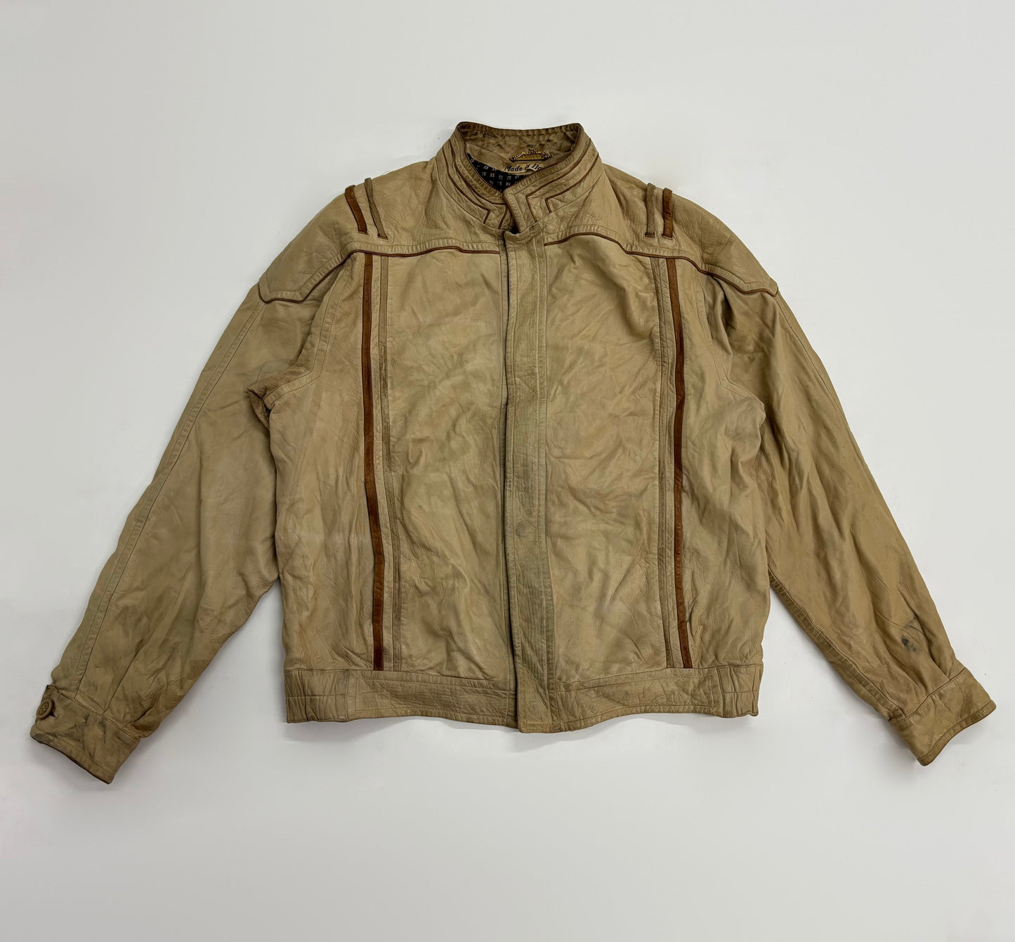 Vintage Unisex Tan Leather Moto Jacket