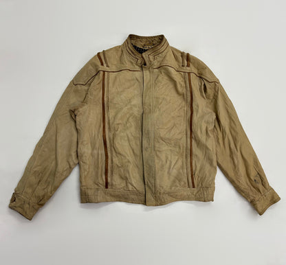 Vintage Unisex Tan Leather Moto Jacket