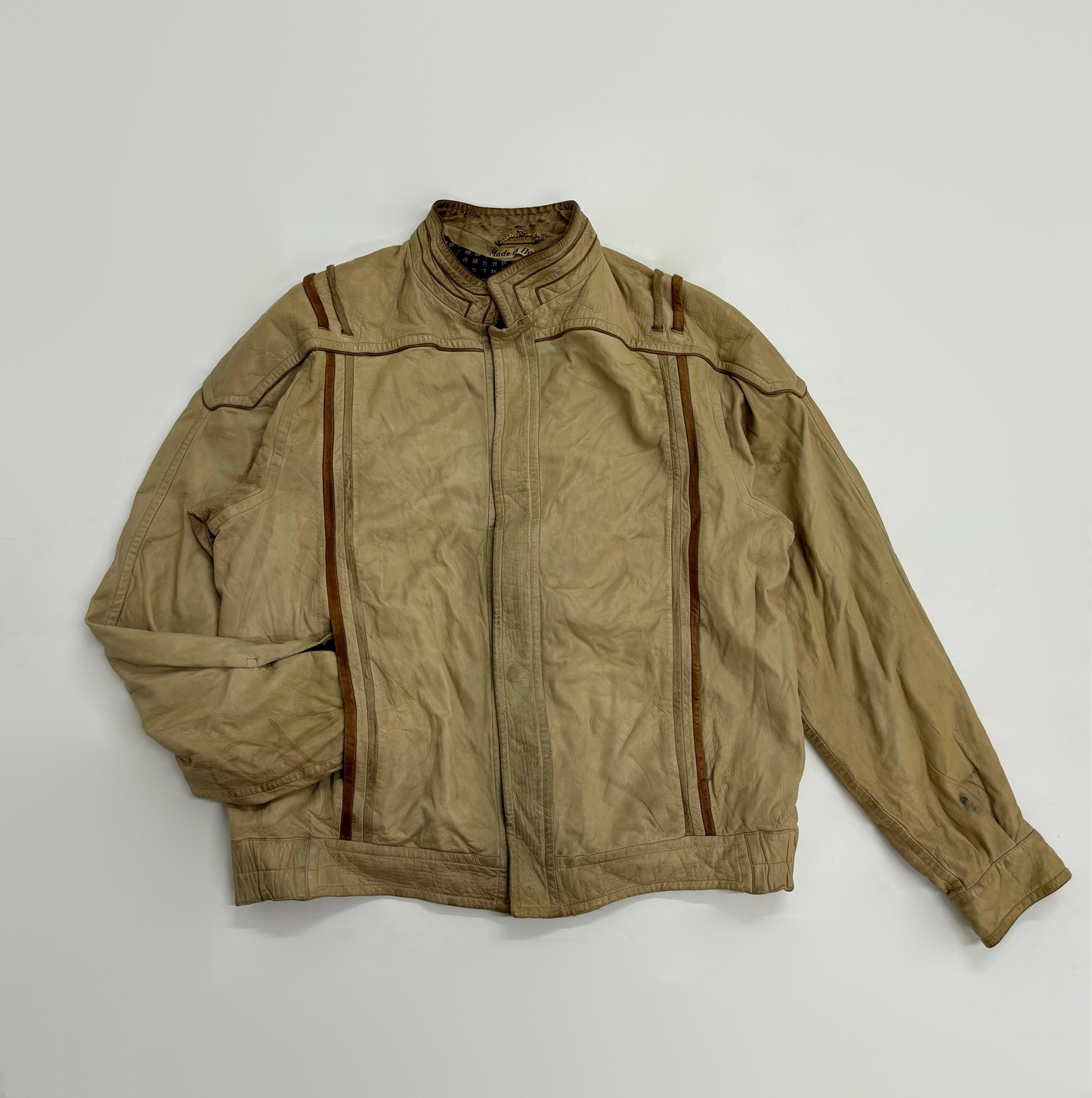 Vintage Unisex Tan Leather Moto Jacket