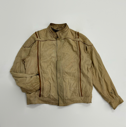 Vintage Unisex Tan Leather Moto Jacket