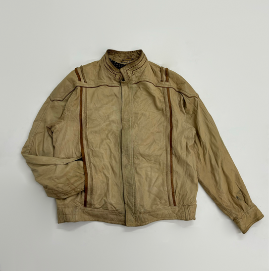 Vintage Unisex Tan Leather Moto Jacket