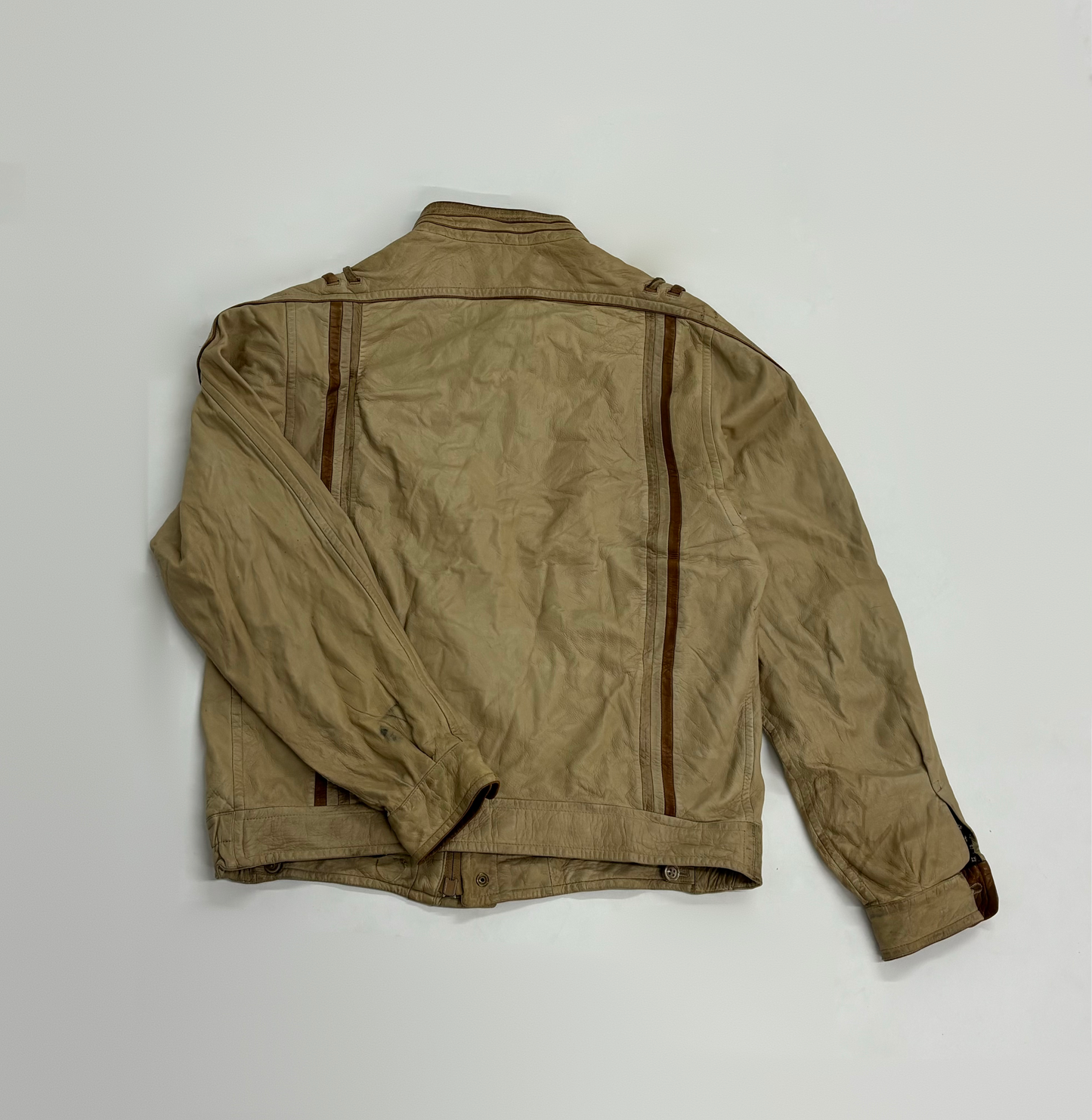 Vintage Unisex Tan Leather Moto Jacket
